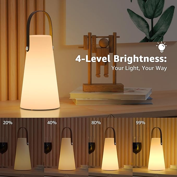 2 Pack Outdoor Lanterns, GGII Rechargeable Lantern with IP44 Water-Resistant, Portable Cordless Outdoor Table Lamp RGB Colors for Patio Garden Camping Party (Leather)