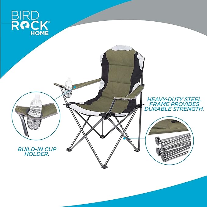 Internet's Best Padded Camping Folding Chair - Comfortable Outdoor Sports Chairs w/Cup Holder, Portable Carry Bag - for Beach, Park, Soccer, Baseball, Softball, Picnic, Adults - Green 2 - Pack