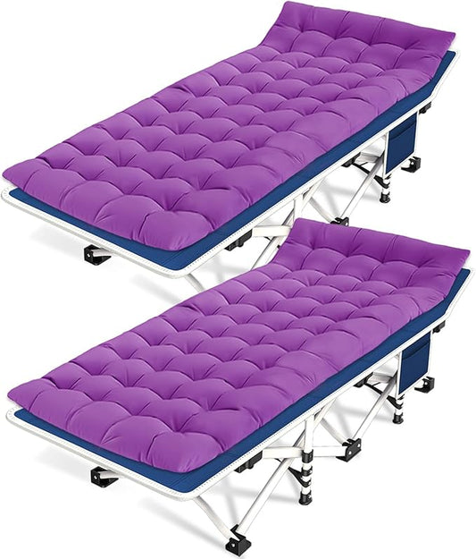 2 Pack Camping Cot with Mattress Comfortable Cots for Sleeping with Carry Bag Camping Bed Heavy Duty Folding Cot for Adults Kids Guest Bed Home Outdoor Indoor