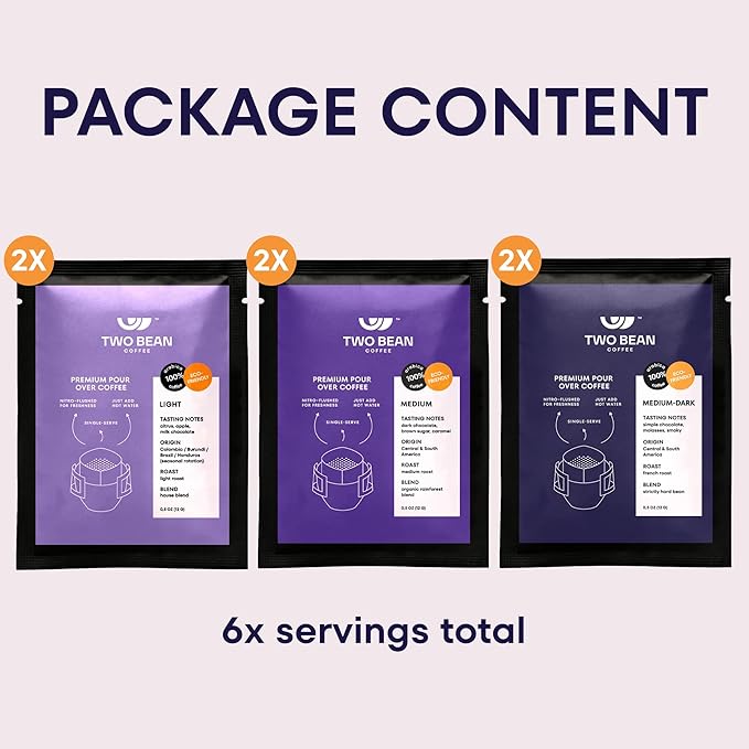 Single Serve Drip Coffee Packets - Original Collection Premium Arabica - 6-Pack Japanese Style Pour Over for Travel Camping Office Home