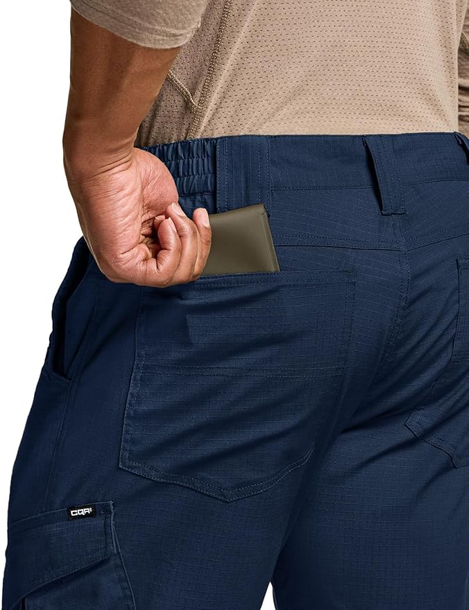 CQR Men's Flex Ripstop Tactical Pants, Water Resistant Stretch Cargo Pants, Lightweight EDC Hiking Work Pants