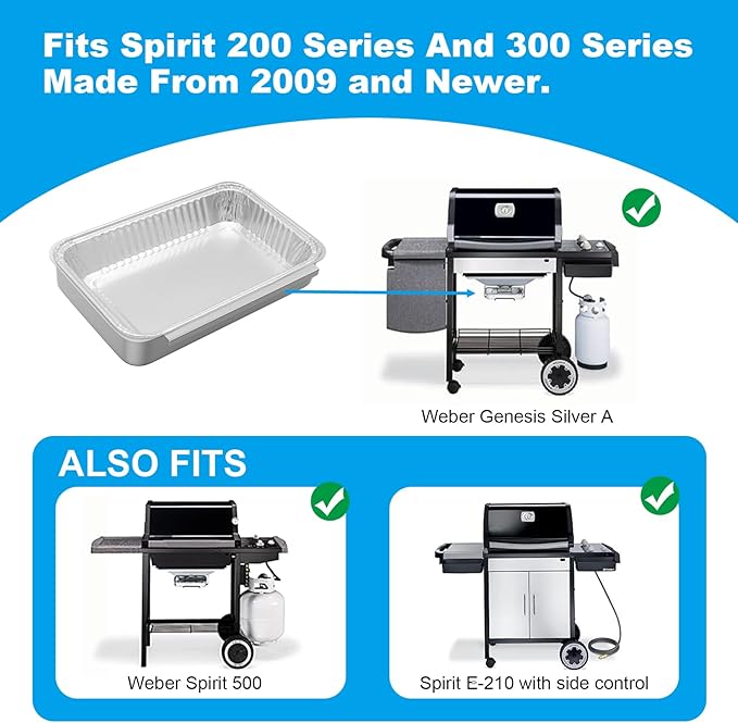 SafBbcue 93305 Grease Catch Pan for Weber Spirit E-210 220 E-310 320 330 Genesis II E-310 E-315 E-325 E-330 E-335 Grill Grease Tray with Disposable Drip Pan Liners, Replacement Part for Weber #83156