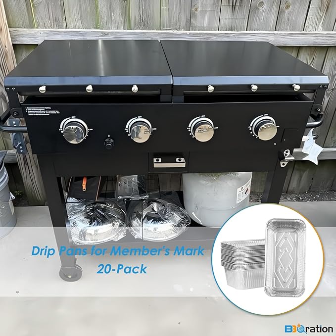 20-Pack Aluminum Drip Liner for Members Mark Grill Parts, Grease Catcher Drip Liner for Member's Mark 4-Burner Outdoor Flat Top Griddle and Pro Series 5-Burner Griddle Grease Tray