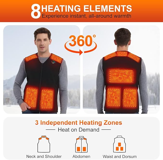 Heated Vest For Men with Battery Pack, Electric Heated Jacket, Smart Controller with Light-Out Design