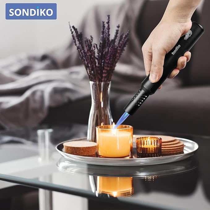 Sondiko Butane Torch Lighter 2 Pack, Refillable Butane Lighter, Kitchen Torch Blow Torch with Safety Lock & Adjustable Flame Culinary Cooking Torch for Food(Black, Silver)
