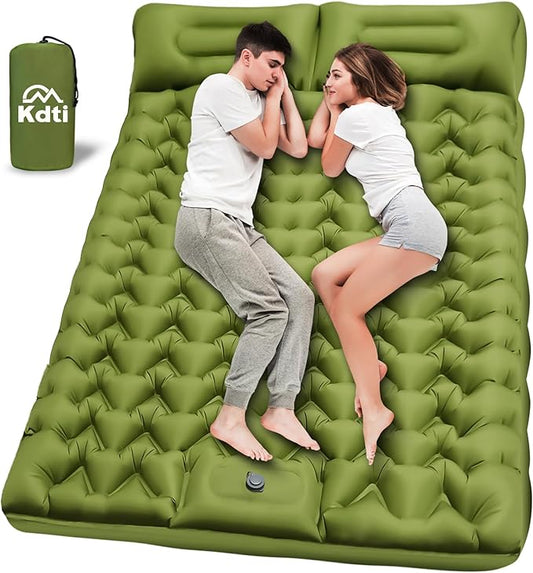 Double Inflatable Sleeping Pad for 2 Person - Ultralight Air Mattress with Built-in Foot Pump, Durable Waterproof Camping Pad for Couples, Backpacking, Hiking