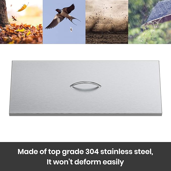 Stanbroil Fire Pit Burner Pan Cover 27" x 11", Fits 24 x 8 Inches Rectangular Drop-in Burner Pan, Stainless Steel