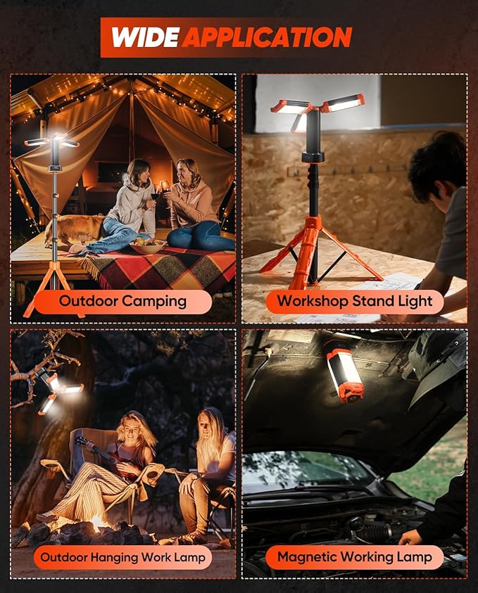 Saker Portable Camping Light with Stand 73inch 20000mAh Rechargeable LED Work Lights 800/3200 Lumen 4000/6500K Emergency Lights for Camping, Garage, Outdoor Work, Power Outages, Fishing LD18