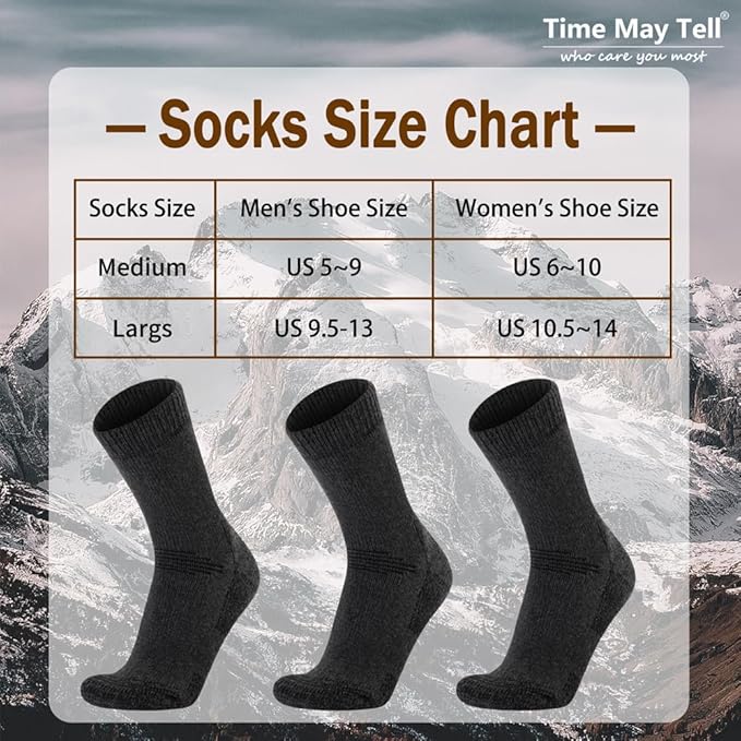 Time May Tell Mens Merino Wool Hiking Cushioning Socks For Outdoor Wool-Socks-For-Mens 3 Pack