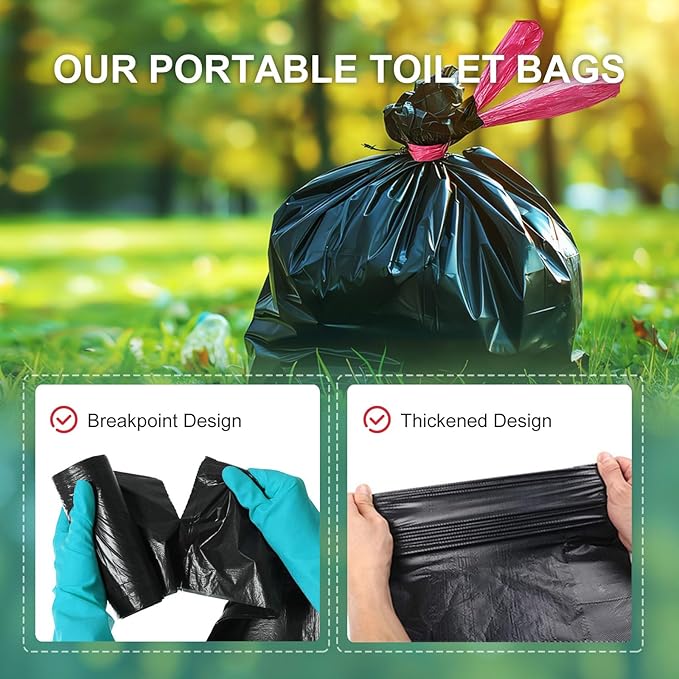 Portable Toilet Bags,Drawstring Camping Toilet Bags Toilet Trash Bags Leak-Proof, Waste Bags for Camping, Hiking, Traveling,Emergency, Outdoor Activities