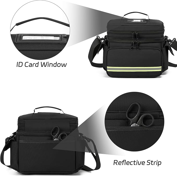 Black Double Layer First Aid Bag Medical Bag Empty Emergency First Responder Organizer for Nurses,Home Health Care, EMT