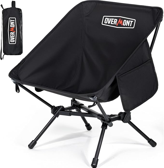 Overmont Ultralight Portable Camping Chair- Lightweight Folding Backpacking Chair, Support up to 330Lbs Compact Beach Chair for Adults with Carry Bag for Backpack Hiking Fishing Outdoor Camp Travel