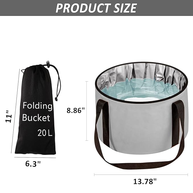 Foot Bath Basin 20L Collapsible Bucket, Portable Foot Soak Tub Feet Soaking Bucket for Outdoor Travel, Camping, Fishing(Gray)