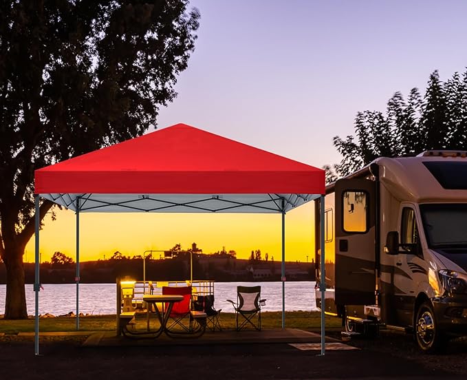 COOSHADE Pop Up Canopy Tent 10x10 with 2 Sidewalls, Outdoor Shade Instant Canopy Tents(Red)
