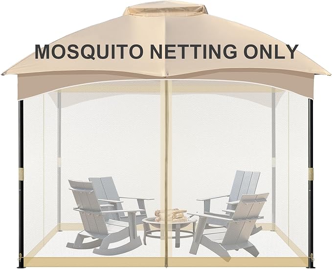 COWVIE Gazebo Replacement Netting Screen, 12' x 12' Universal Gazebo 4-Panel Mosquito Sidewalls with Double Zippers for Outdoor Patio (Only Netting)