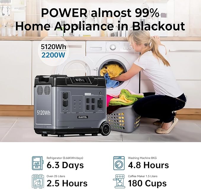 OUKITEL P5000 Solar Generator, 5120Wh Solar power station with 5x2200W AC Outlets (4000W Peak), 1800W Fast Charging, Emergency Power Station for Home, Camping & RVs, Battery Backup