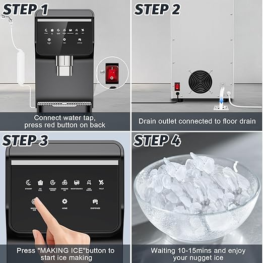 Nugget Ice Maker Countertop, Ice/Water/Ice & Water Optional, 90Lbs/24H Pellet Crushed Chewable Ice Machine Stainless Steels with Self-Cleaning for Home Office Kitchen Party RV