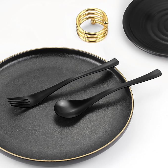 Bysta 12 Piece Black Silverware Set, Knife Fork Spoon Set, Stainless Steel Flatware Cutlery Set, Kitchen Utensil Set Service for 4, Tableware Set for Home and Restaurant, Dishwasher Safe, Satin Finish