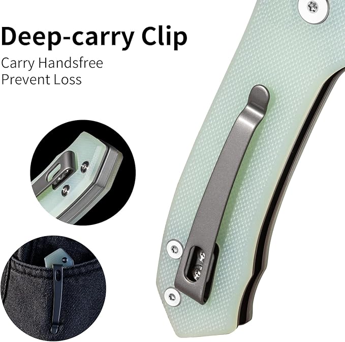 Button Lock Pocket Knife with 2.85 inch VG10 Steel Blade G10 Handle, Folding Knife for EDC, Natural Green