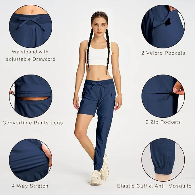 smawell Women's Hiking Pants Convertible Lightweight Zip-Off Outdoor Pants Quick Dry Joggers with Pocket