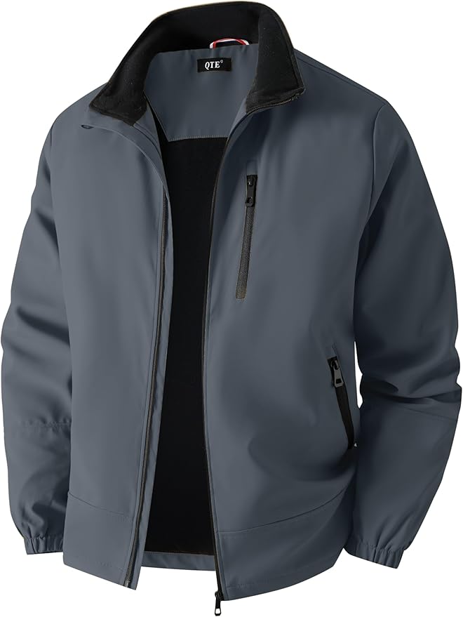 QTE Lightweight Jackets for Men Casual Windbreaker Stylish Light Fall Spring Golf Work Outdoors Business Stand Collar Coat