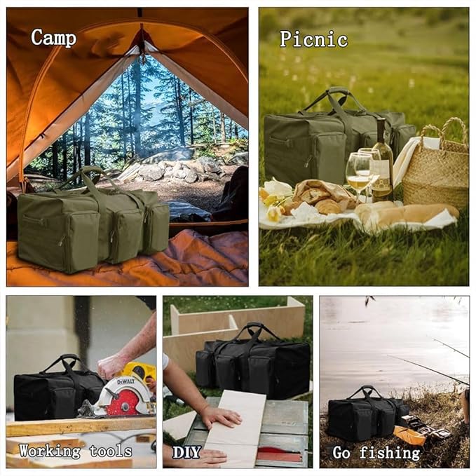 Large Military Travel Duffle Bag Tactical Camping Storage Utility Tote Bag Camping Kitchen Organizer with Deployment Cargo Bag Travel Sports Equipment (Black, Large 25.59"x13.78"x13.78")