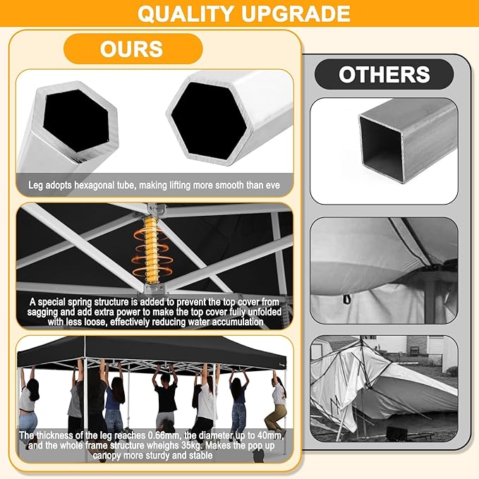HOTEEL 10x20 Heavy Duty Pop Up Canopy Tent with 4 Sidewalls, Commercial Outdoor Canopy Tents for Parties Event Wedding with Roller Bag, Waterproof & UV 50+, Upgraded Thickened Hexagonal Legs, Black
