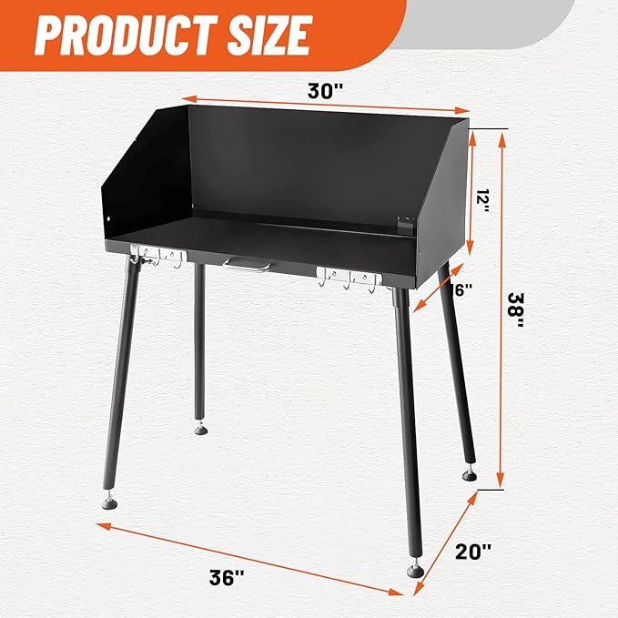 30 Inch Outdoor Camp Cooking Table, with Foldable Three-Sided Windscreen and Legs for Dutch Oven Cooking and Food Preparation with Charcoal Briquettes