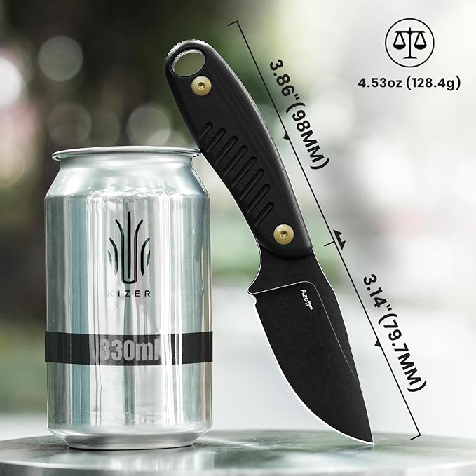 Kizer Hare Fixed Blade Knife with Sheath, 3.14" D2 Steel Blade EDC Fixed Blade Hunting Knives with Black G10 Handle, Small Bushcraft Survival Neck Knives, Outdoor Camping Knife for Men Women, 1077M1
