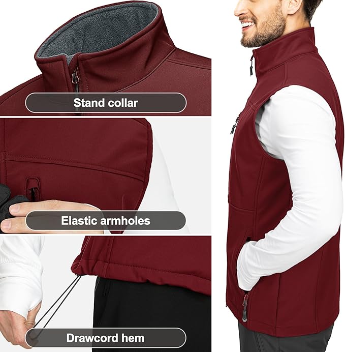 33,000ft Men's Lightweight Softshell Vest Outerwear Zip Up Fleece Lined Windproof Sleeveless Jacket for Golf Running Hiking