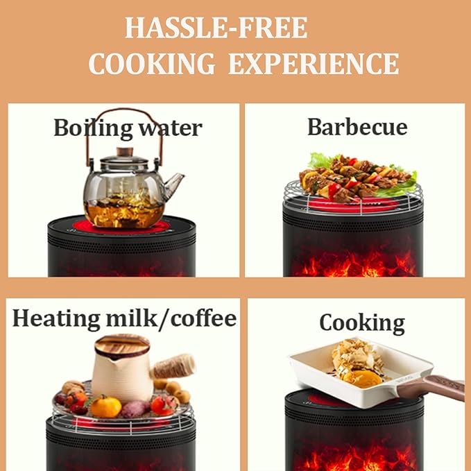 Space Heater Indoor, Portable electric fireplace heaters with 3D Flame Effect, Heating and cooking outdoor use, Remote Control, 1300W Safe and Quiet Far infrared Heate for Office Bedroom Home