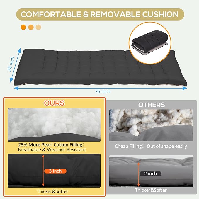 2 Pack Wide Folding Camping Cots with Pillow & Extra Thick 3 Inch Matress, Cots for Sleeping 900 LBS, Camping Bed for Adults with Cushion, Sleeping Cot (Black)