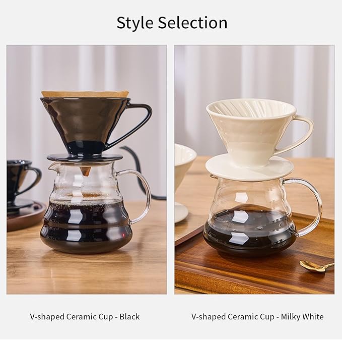 Pour Over Coffee Maker, Single Cup Coffee Dripper, Manual Porcelain Slow Brewing Accessories for Travel, Camping, Office, Home, Cafe, Coffee Gifts (Black, Large)