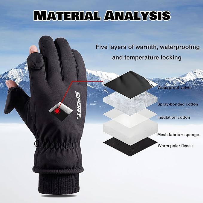 Winter Gloves for Men Women - Touchscreen Thermal Windproof Waterproof Cold Weather Gloves for Dog Walking
