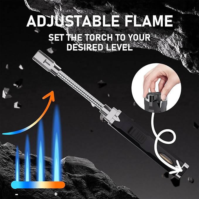 Torch Lighter, Long Flexible Neck Refillable Butane Lighter, Jet Flame Windproof Lighter with Visual Fuel Window for Kitchen Cooking, Baking, BBQ & Camping (Fuel Not Included)