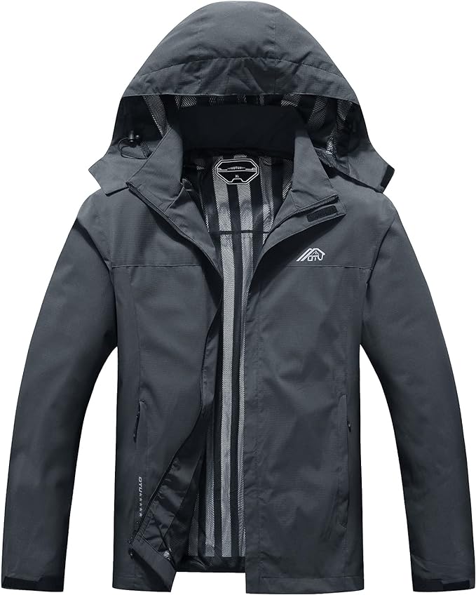 OTU Men's Lightweight Waterproof Hooded Rain Jacket Outdoor Raincoat Shell Jacket for Hiking Travel