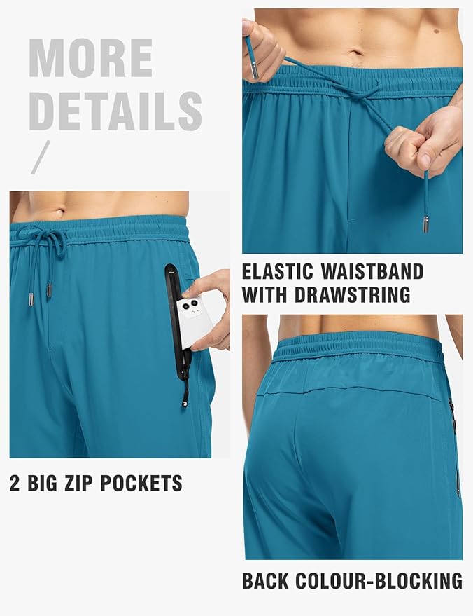 TBMPOY Men's Lightweight Hiking Travel Pants Breathable Athletic Fishing Active Joggers Zipper Pockets