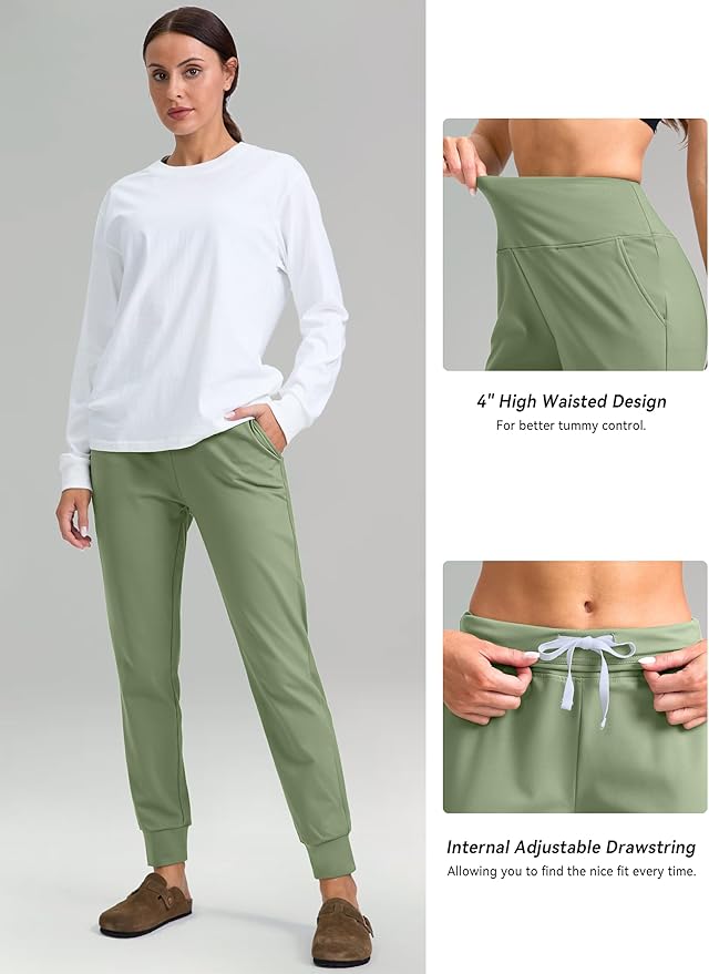 G Gradual Women's Fleece Lined Joggers High Waisted Water Resistant Thermal Hiking Pants Cold Weather Sweatpants with Pockets