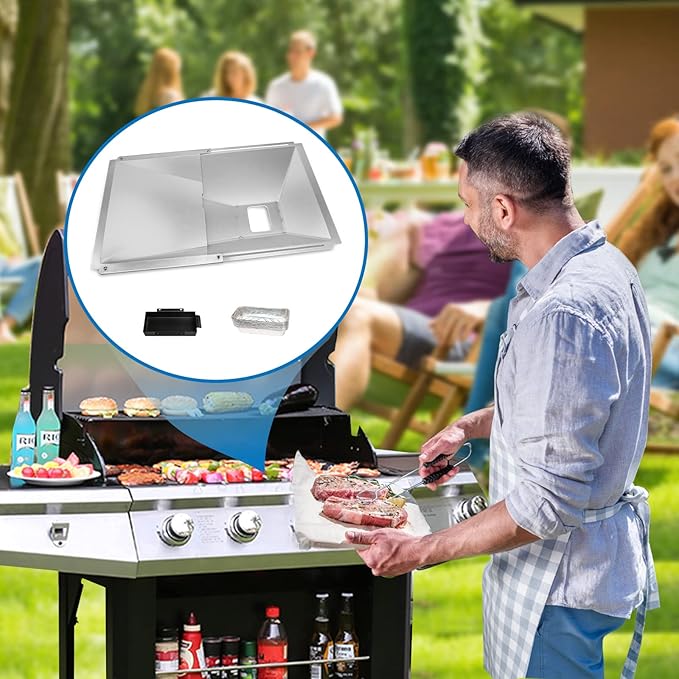 Uniflasy Grease Tray with Catch Pan and Foil Liner Universal fits Nexgrill, Dynaglo, Cuisinart, Charbroil, Kenmore,BHG,Master,Expert Gas Grill,Drip Tray Pan for 2/3/4 Burner Grill 10Pcs Aluminum Liner