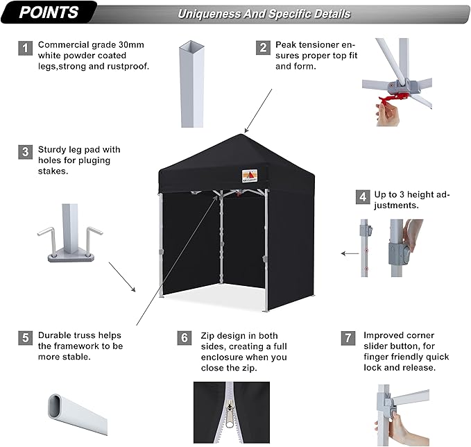 ABCCANOPY Easy Pop Up Canopy Tent with Sidewalls Commercial, Black