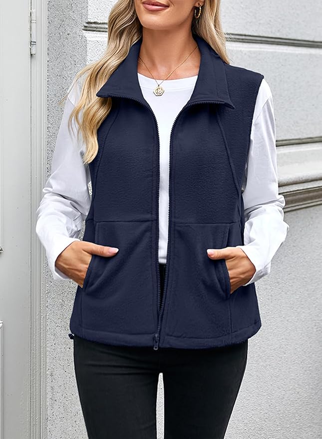 Dokotoo Women's Full Zip Polar Fleece Vest Warm Winter Sleeveless Cardigan Lapel Collar Sherpa Coat Outerwear with Pocket