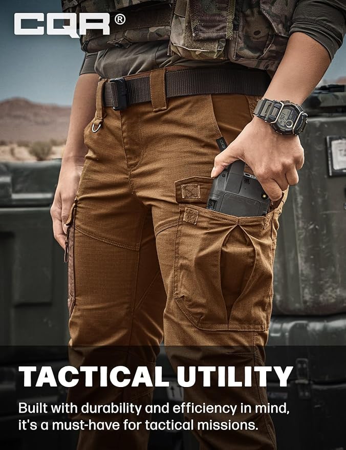 CQR Women's Flex Stretch Tactical Pants, Water Resistant Ripstop Cargo Work Pants with Pockets for Outdoor & Hiking