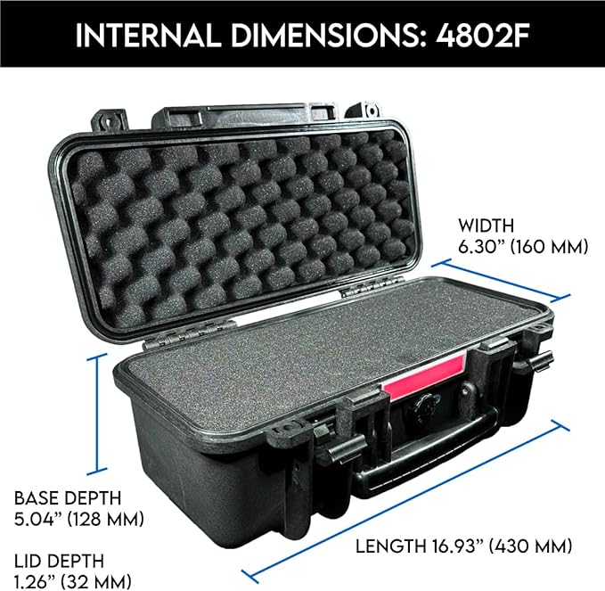 DCB Cases - Element 4802F | 19 x 9 x 8 Ext Dim | IP67 Waterproof | Pluck Foam Insert | Foldable Handle | Pressure Control Valve | Resin-Reinforced Injection Molded Plastic | 2 Latch Lid Close
