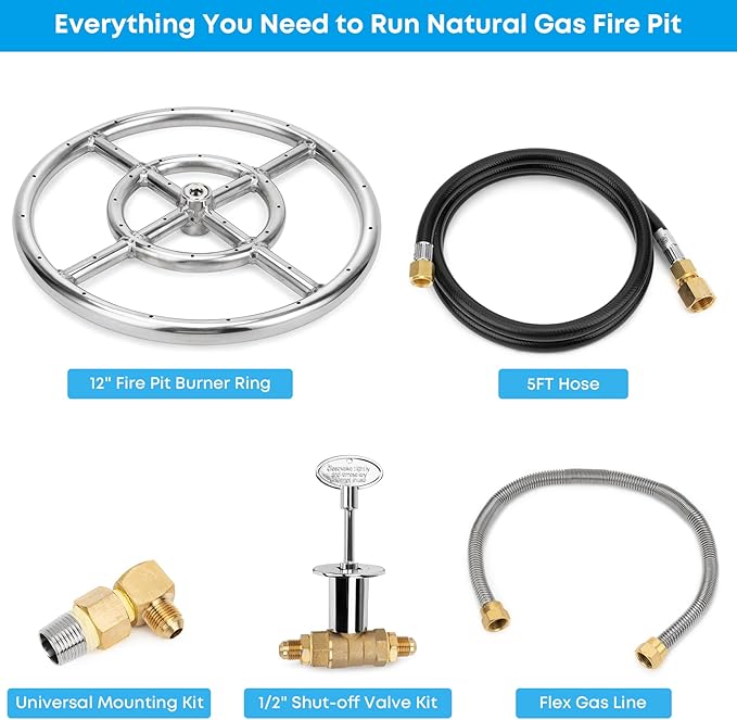 Stanbroil Natural Gas Fire Pit Stainless Steel Burner Ring Installation Kit, 12-inch