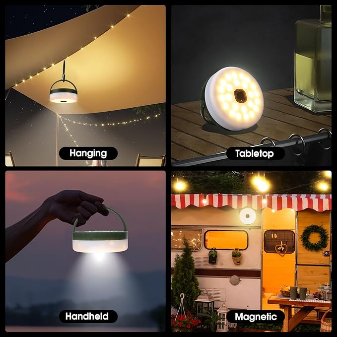 2-Pack Camping String Lights with Remote Control, 4 in 1 Portable Camping Light Rechargeable, 14 Lighting Modes, USB Charging, Quick Storage, 32.8ft Waterproof Tent Light for Hiking, Yard, Christmas