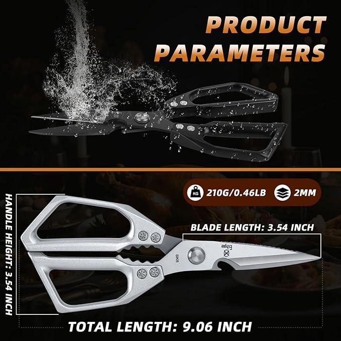 Kitchen Scissors Set - Heavy Duty Japanese Style, Dishwasher Safe, All Purpose Meat Cutting Shears, Sharp Food Scissors for Chicken Bones, Turkey, Fish & Vegetables