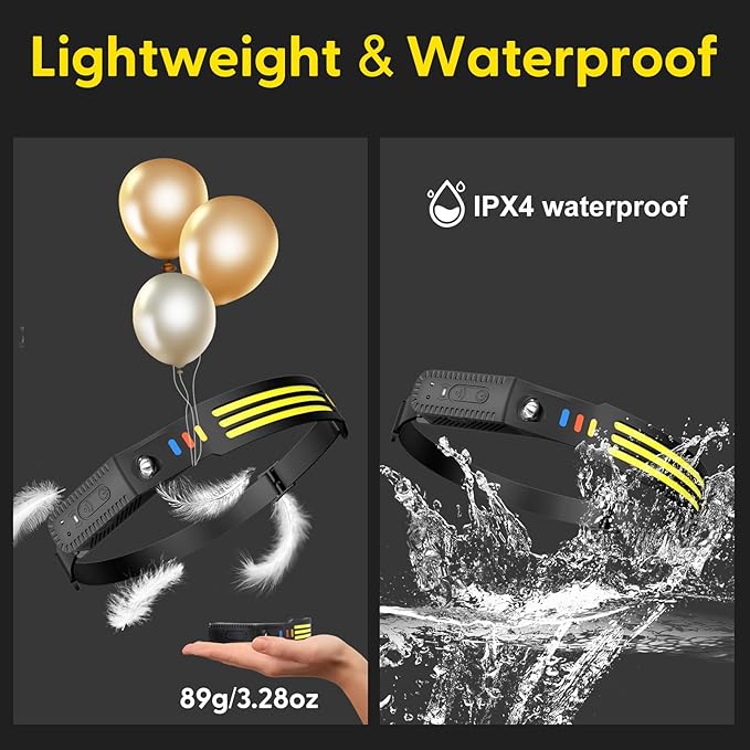 Lsnisni Headlamp Rechargeable 3 Pack, 230° Wide Beam Head Lamp LED, Head Flashlight with Motion Sensor, 5 Mode Head Lights for Forehead, Waterproof Headlamps for Adults Hiking Camping Gear