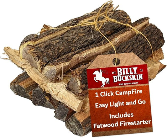 19 LB. Campfire Wood Bundle, Juniper, Pinion, Mesquite & Fatwood Firestarter Sticks by Billy Buckskin Co., 1 Click Fire to Light, Split Seasoned Firewood Logs for Bonfire, Campfire, Fire Pit, Grilling