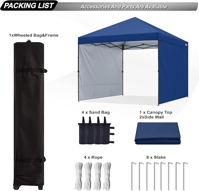 ABCCANOPY Easy Pop up Canopy Tent with 2 Sidewalls for Outdoor Sun Blocking or Rain Protection,10x10, Navy Blue