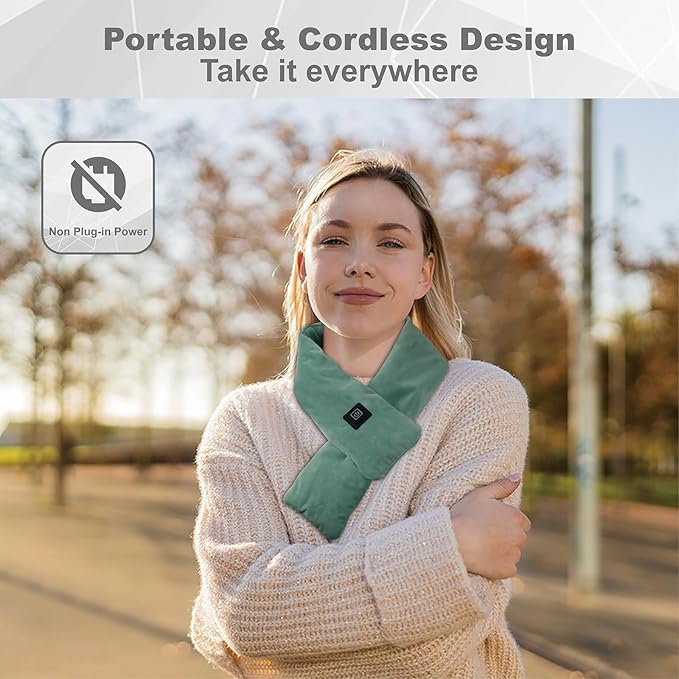 Heated Neck Wrap with 5000 mAh Power Bank, Cordless Heating Pad with Adjustable 3 Heat Settings, Soft Neck Warmer for Pain Relief, Muscle Relaxation, Portable Heated Neck Scarf